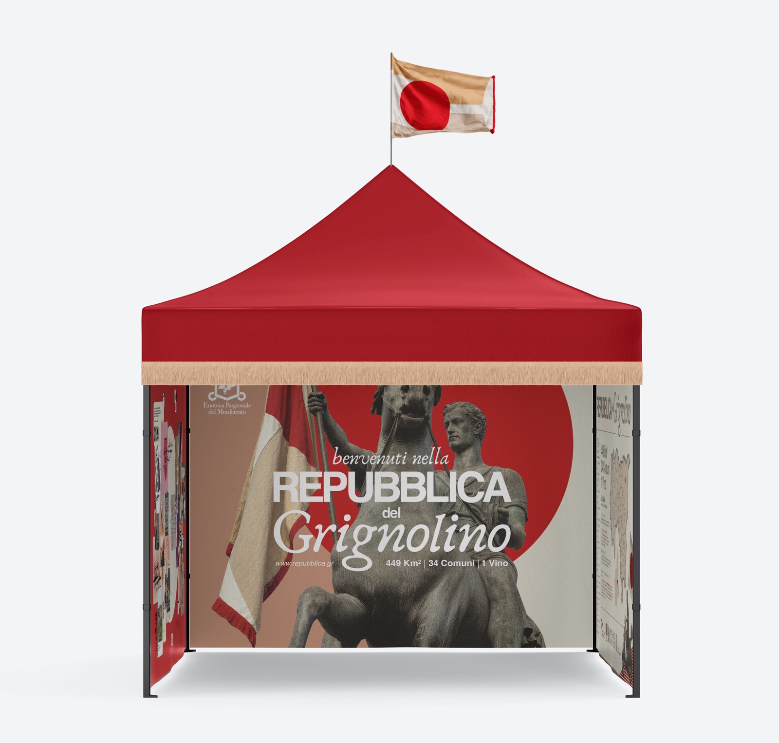 Mockup del gazebo con bandiera e identità della Repubblica del Grignolino